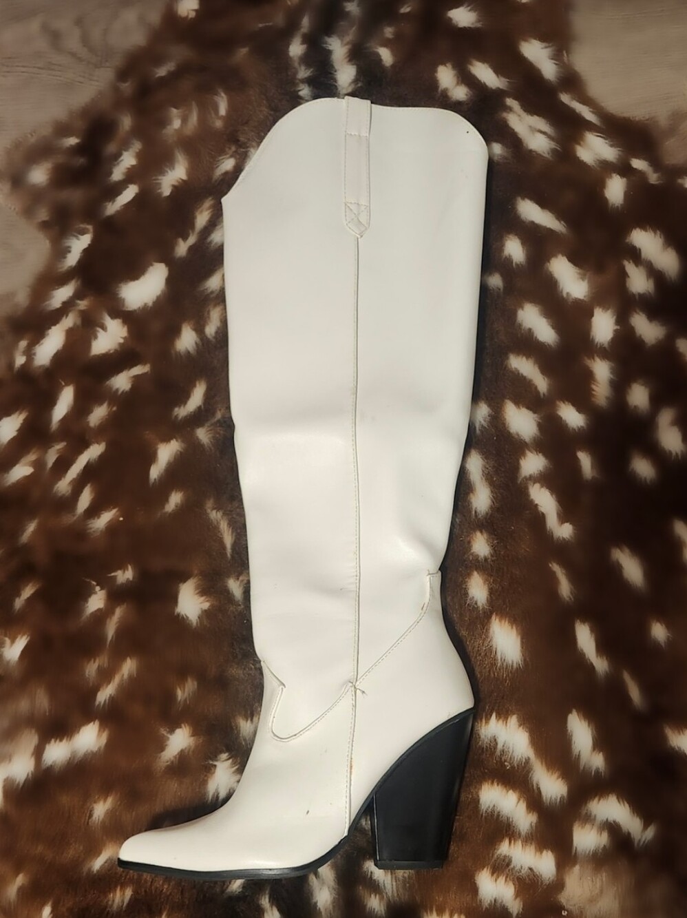 EGO White Over-the-Knee Western Block Heel Boots